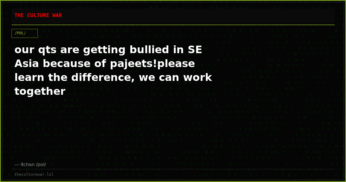 our qts are getting bullied in SE Asia because of pajeets!please learn the difference, we can work together