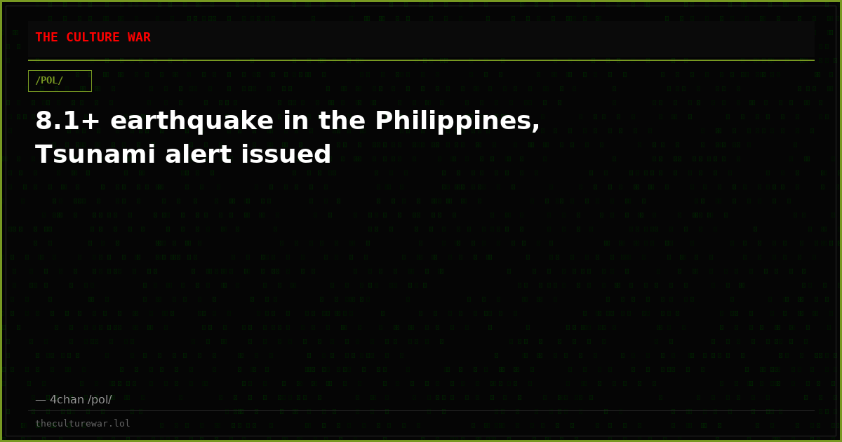 8.1+ earthquake in the Philippines, Tsunami alert issued