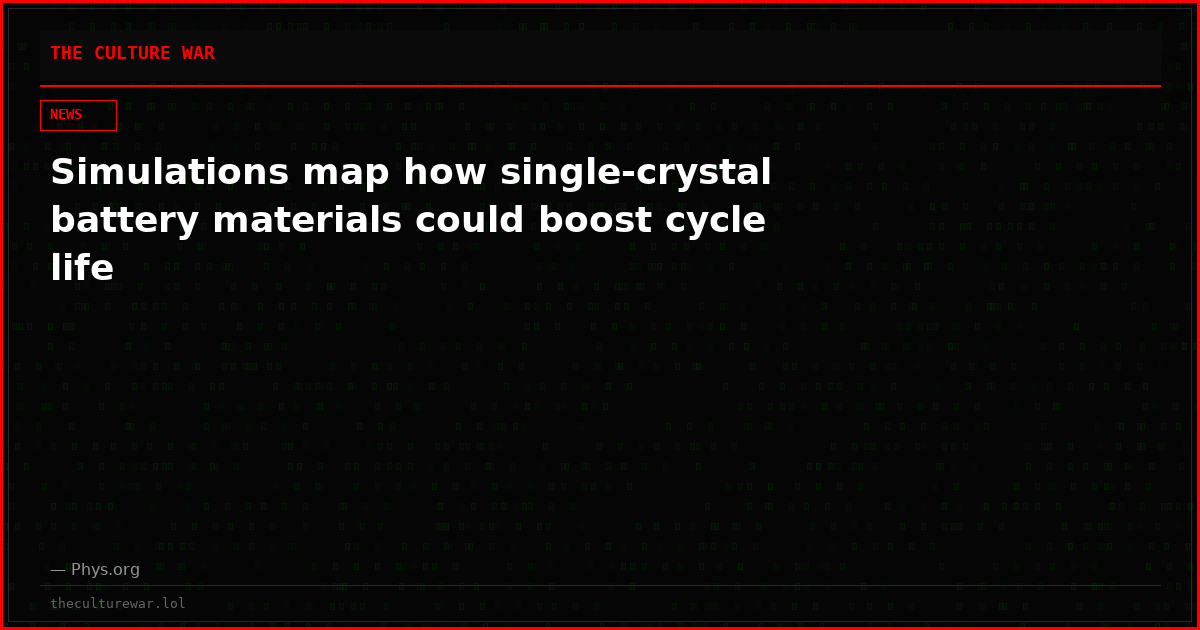 Simulations map how single-crystal battery materials could boost cycle life