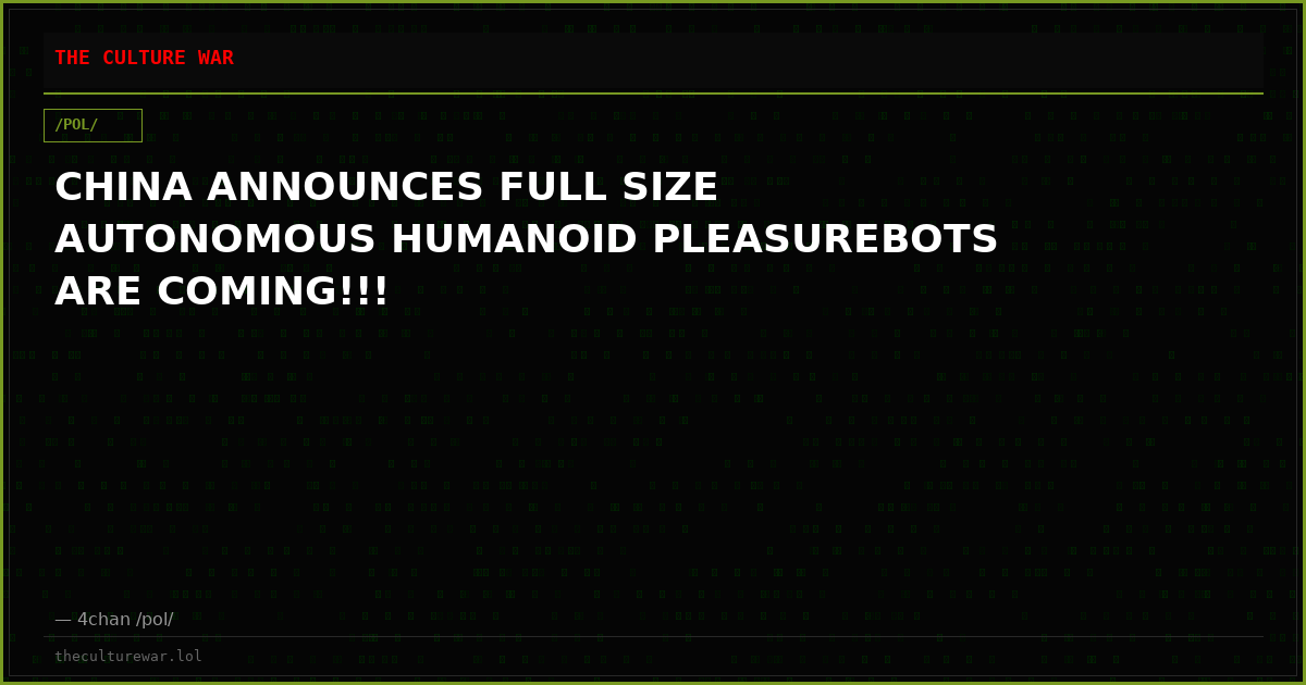 CHINA ANNOUNCES FULL SIZE AUTONOMOUS HUMANOID PLEASUREBOTS ARE COMING!!!