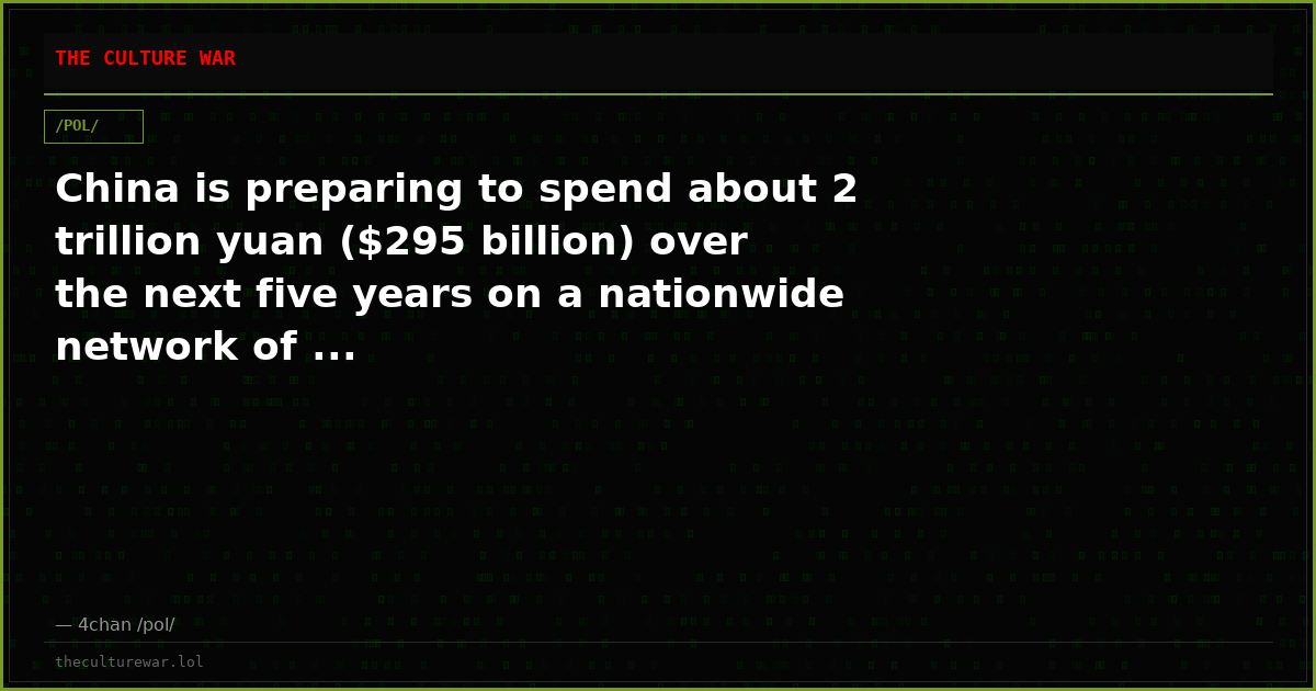 China is preparing to spend about 2 trillion yuan ($295 billion) over the next five years on a nationwide network of ...