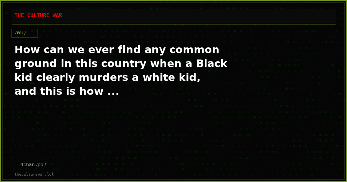 How can we ever find any common ground in this country when a Black kid clearly murders a white kid, and this is how ...