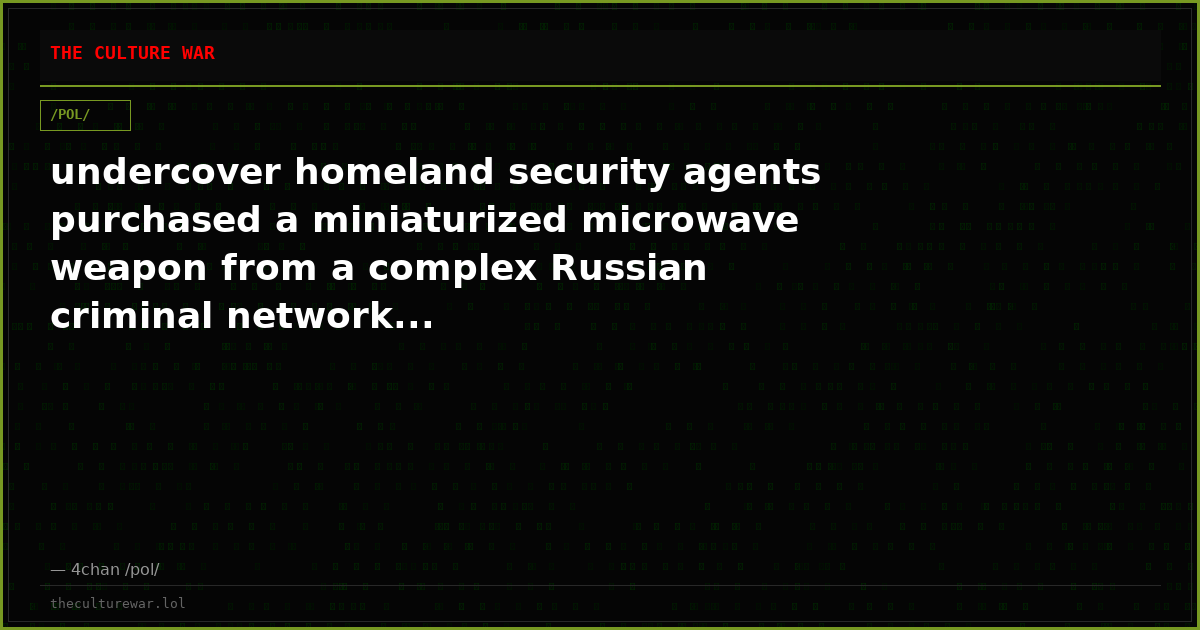 undercover homeland security agents purchased a miniaturized microwave weapon from a complex Russian criminal network...