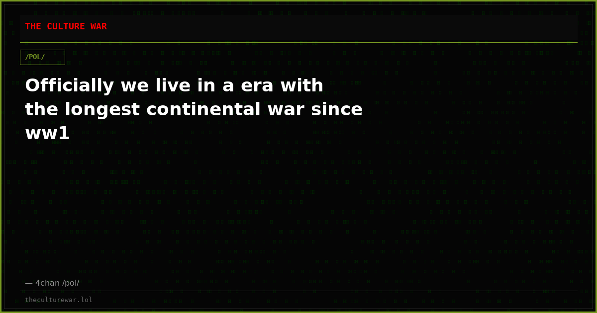 Officially we live in a era with the longest continental war since ww1