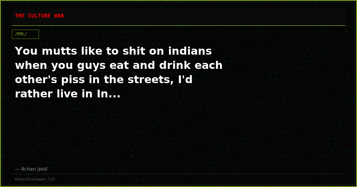 You mutts like to shit on indians when you guys eat and drink each other's piss in the streets, I'd rather live in In...