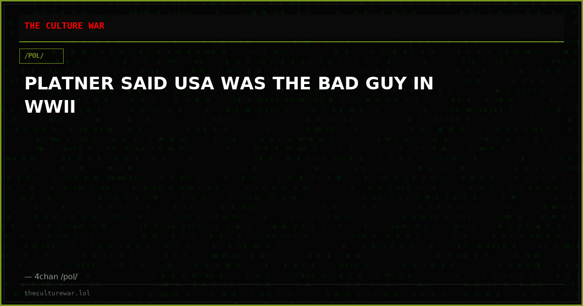 PLATNER SAID USA WAS THE BAD GUY IN WWII