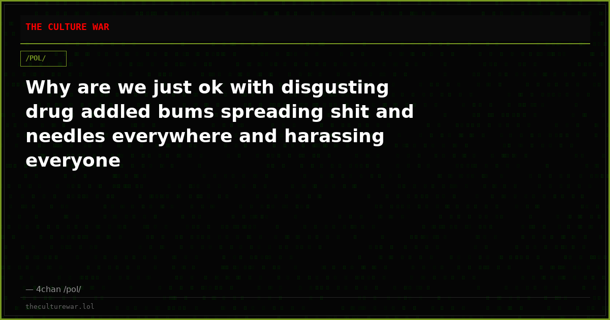 Why are we just ok with disgusting drug addled bums spreading shit and needles everywhere and harassing everyone