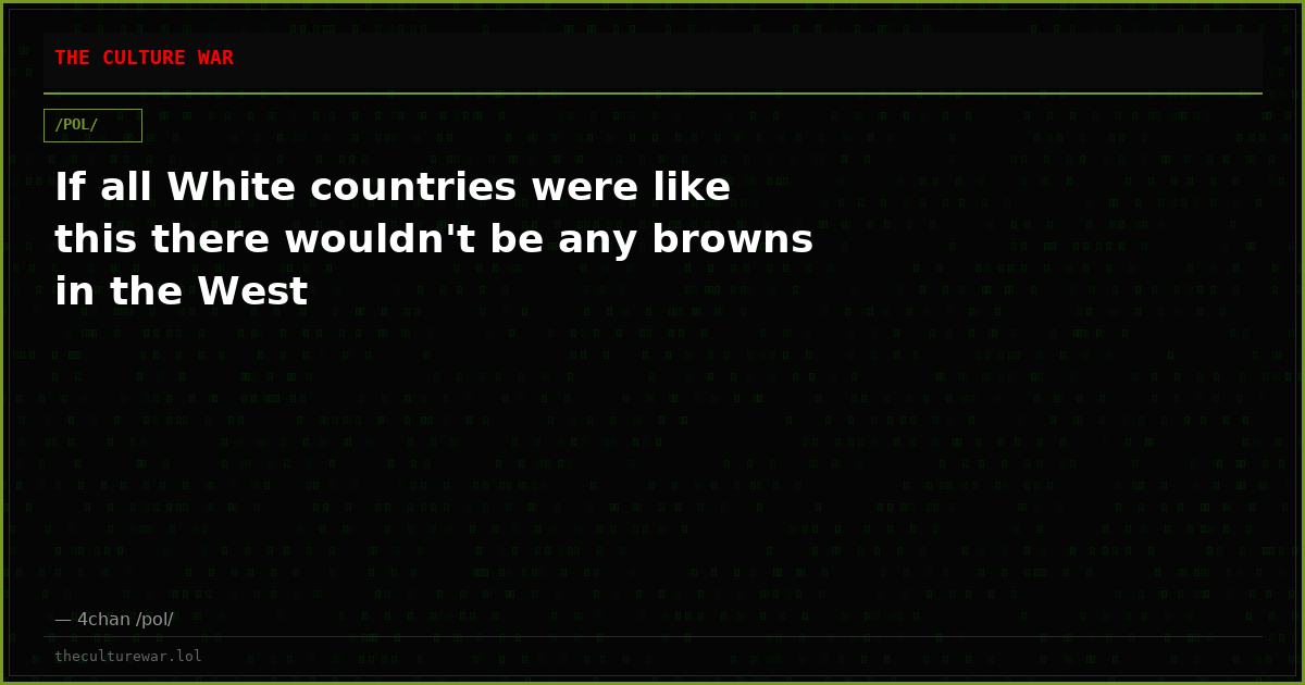 If all White countries were like this there wouldn't be any browns in the West