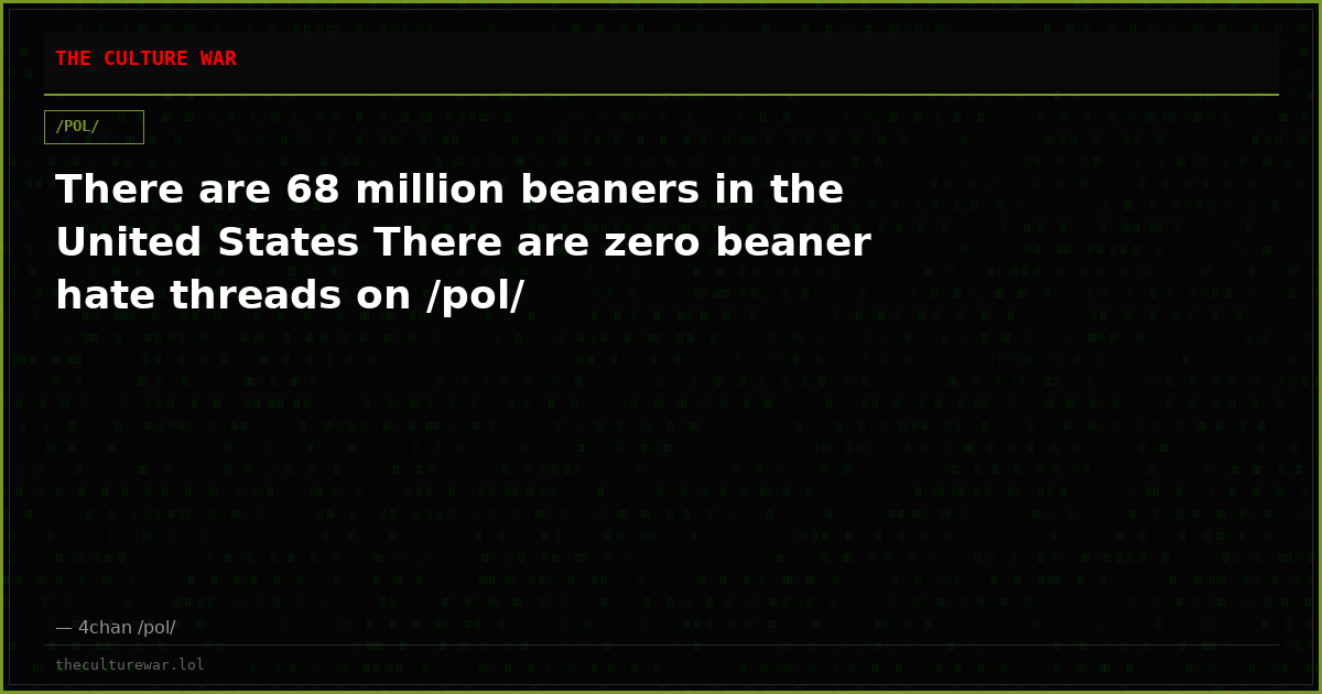 There are 68 million beaners in the United States There are zero beaner hate threads on /pol/