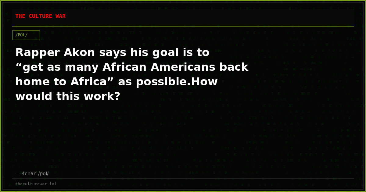 Rapper Akon says his goal is to “get as many African Americans back home to Africa” as possible.How would this work?