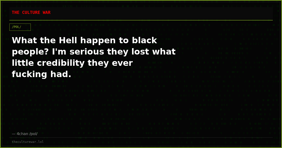 What the Hell happen to black people? I'm serious they lost what little credibility they ever fucking had.
