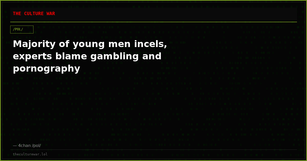 Majority of young men incels, experts blame gambling and pornography