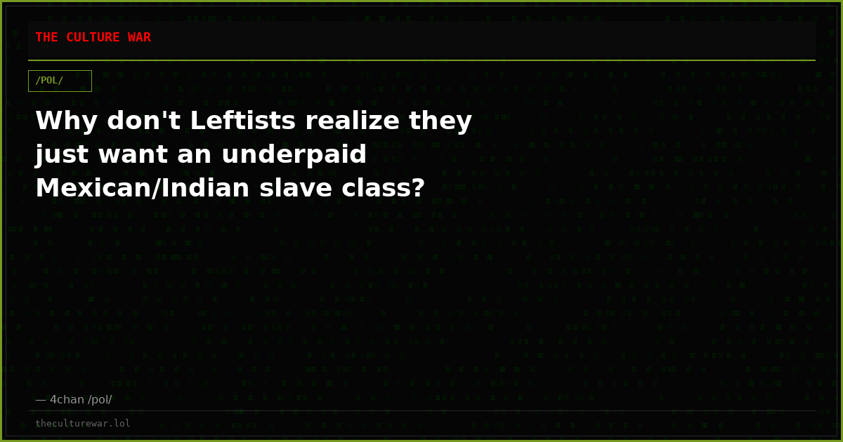 Why don't Leftists realize they just want an underpaid Mexican/Indian slave class?