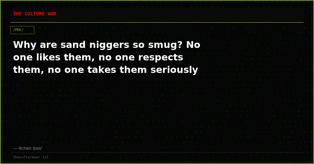 Why are sand niggers so smug? No one likes them, no one respects them, no one takes them seriously