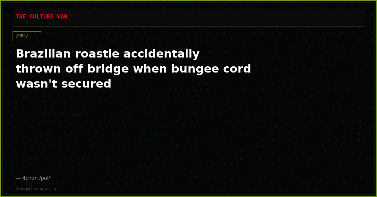 Brazilian roastie accidentally thrown off bridge when bungee cord wasn't secured