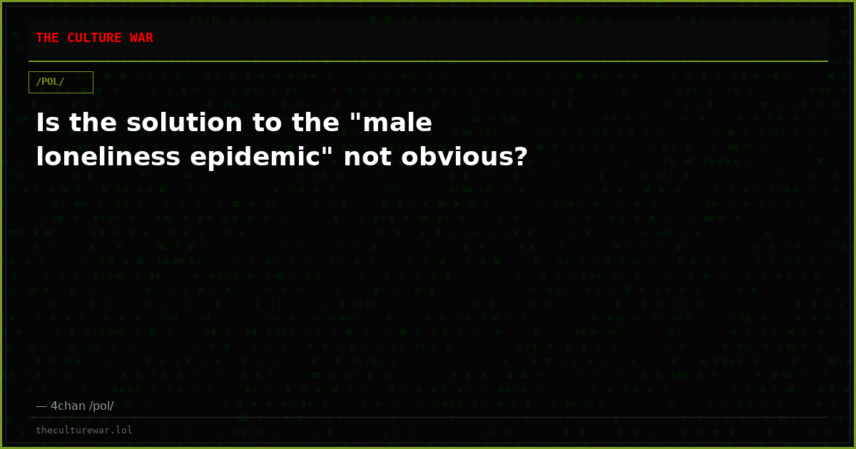 Is the solution to the "male loneliness epidemic" not obvious?
