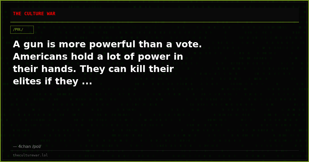 A gun is more powerful than a vote. Americans hold a lot of power in their hands. They can kill their elites if they ...