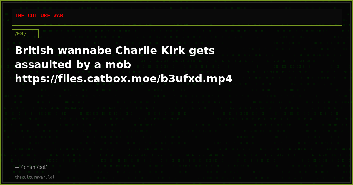 British wannabe Charlie Kirk gets assaulted by a mob https://files.catbox.moe/b3ufxd.mp4