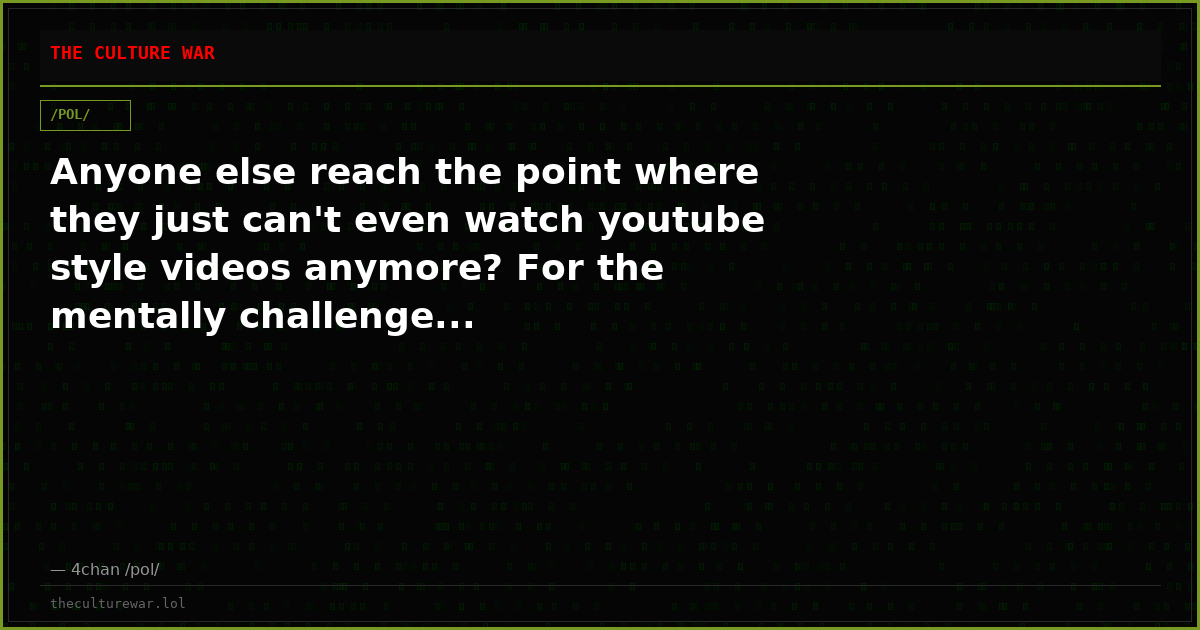 Anyone else reach the point where they just can't even watch youtube style videos anymore? For the mentally challenge...