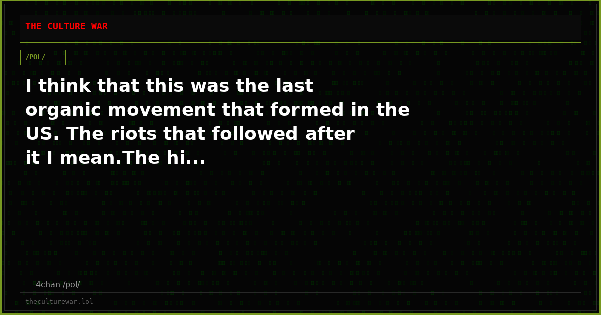I think that this was the last organic movement that formed in the US. The riots that followed after it I mean.The hi...