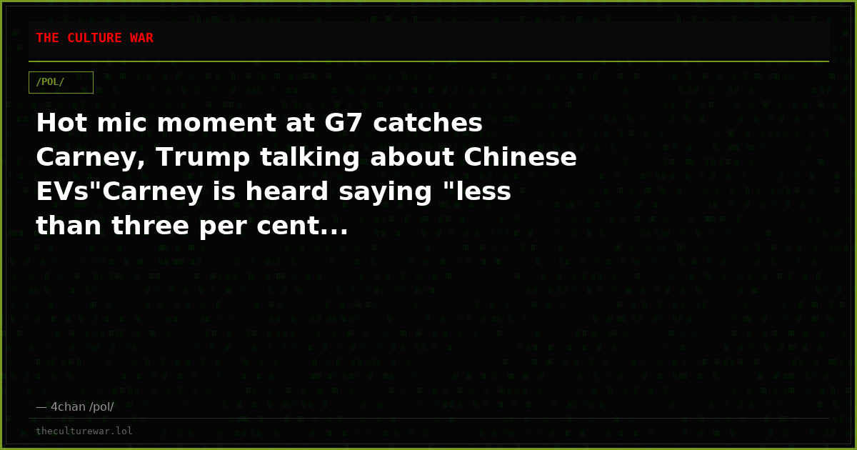 Hot mic moment at G7 catches Carney, Trump talking about Chinese EVs"Carney is heard saying "less than three per cent...