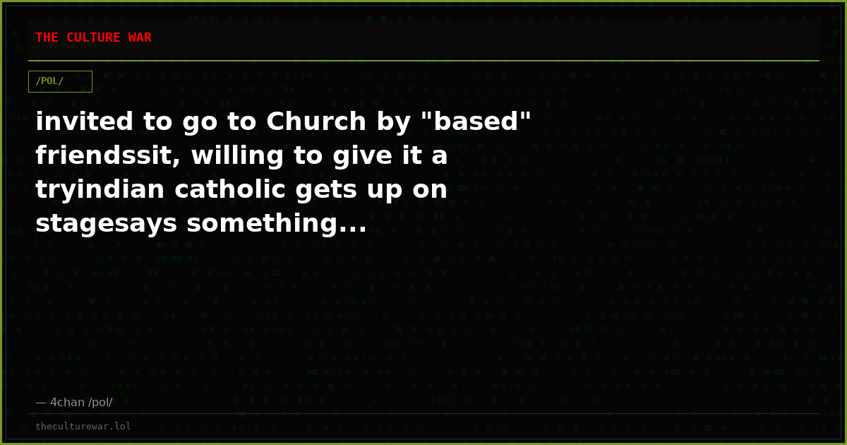 invited to go to Church by "based" friendssit, willing to give it a tryindian catholic gets up on stagesays something...