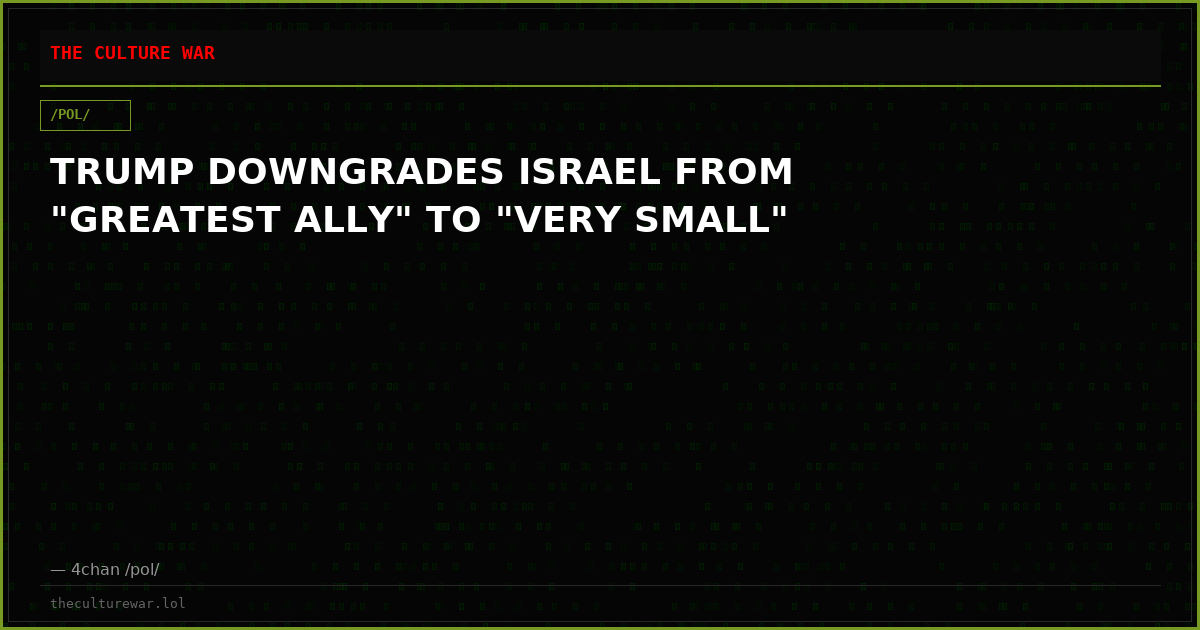 TRUMP DOWNGRADES ISRAEL FROM "GREATEST ALLY" TO "VERY SMALL"
