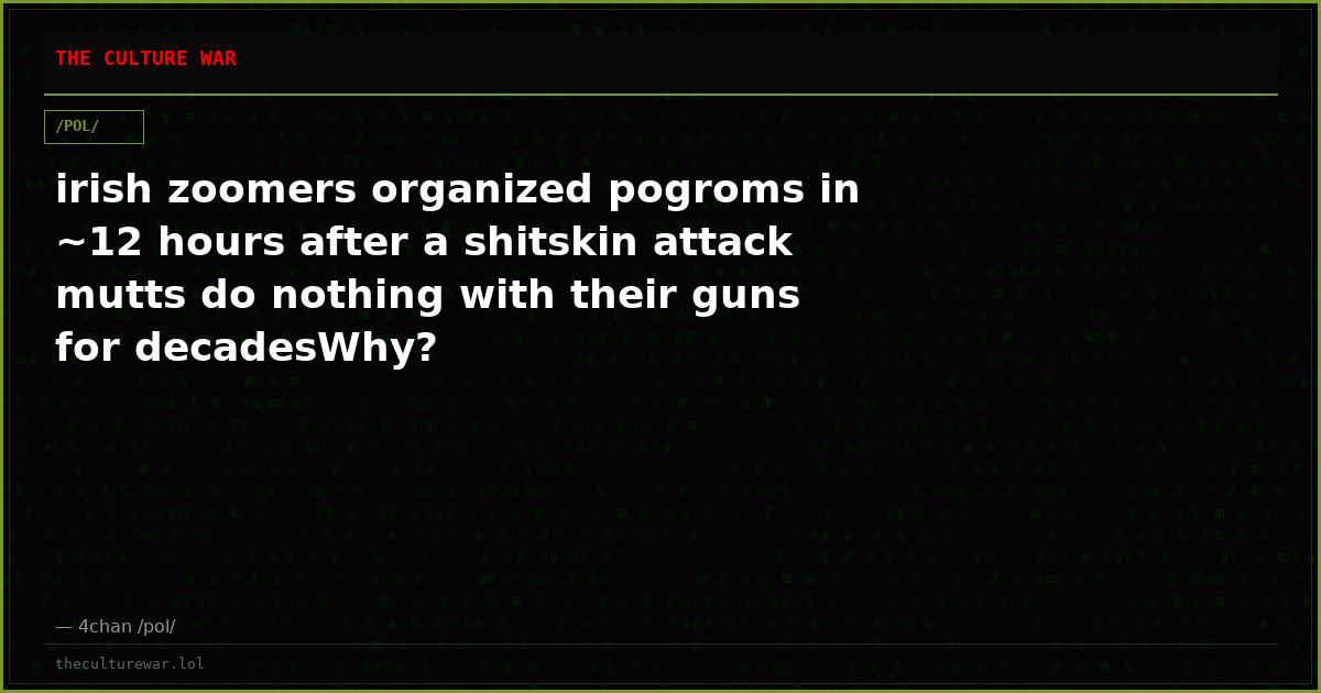 irish zoomers organized pogroms in ~12 hours after a shitskin attack mutts do nothing with their guns for decadesWhy?