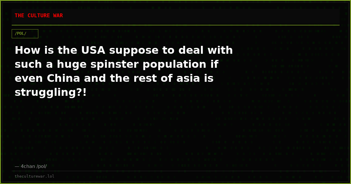 How is the USA suppose to deal with such a huge spinster population if even China and the rest of asia is struggling?!
