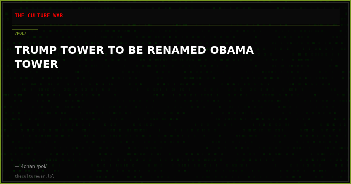 TRUMP TOWER TO BE RENAMED OBAMA TOWER