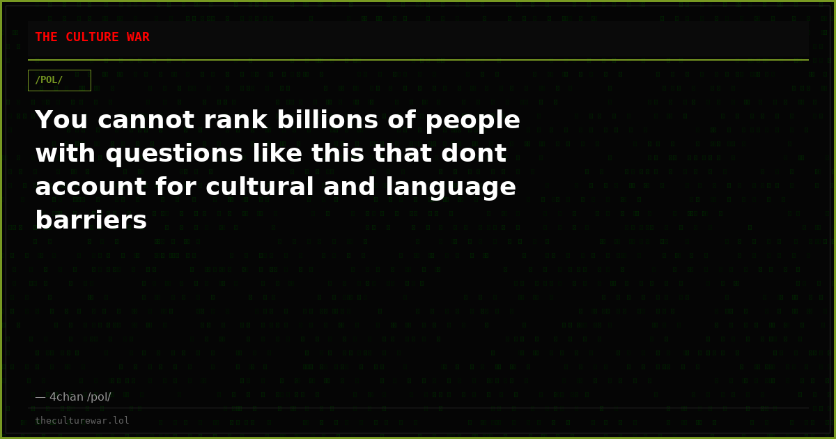 You cannot rank billions of people with questions like this that dont account for cultural and language barriers
