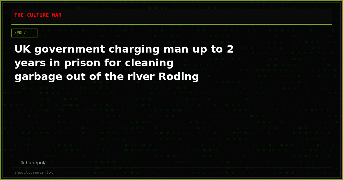 UK government charging man up to 2 years in prison for cleaning garbage out of the river Roding