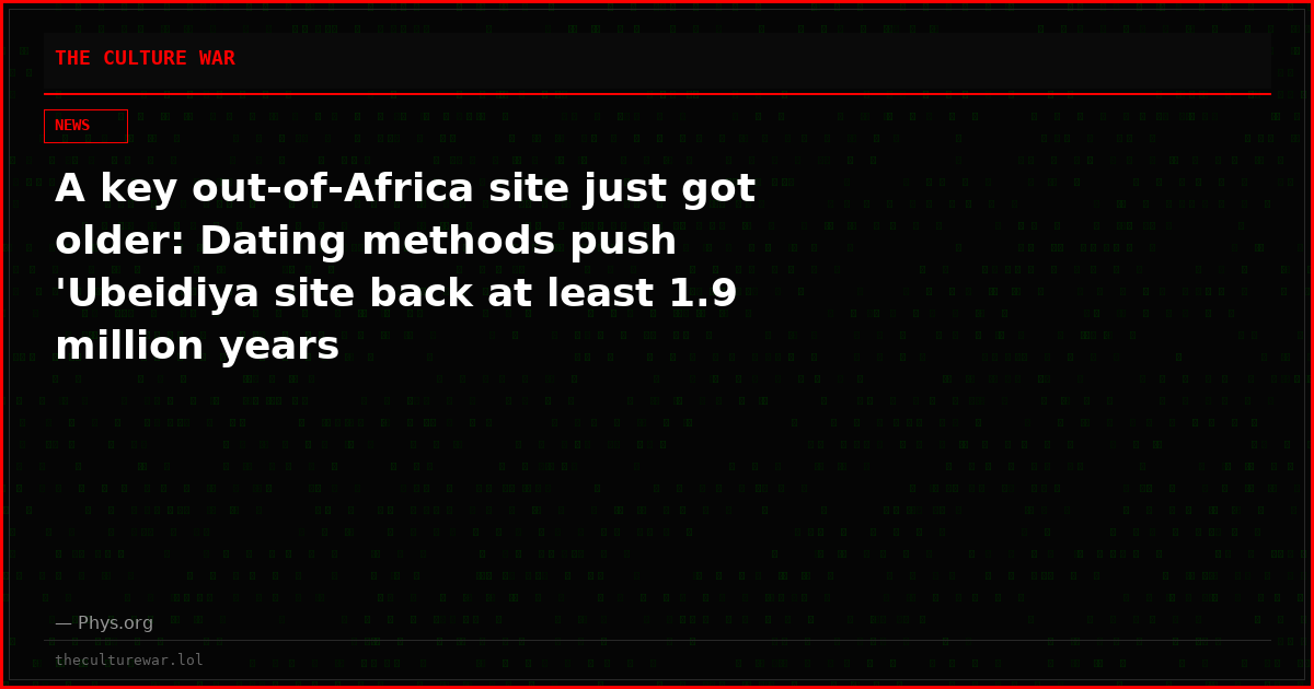 A key out-of-Africa site just got older: Dating methods push 'Ubeidiya site back at least 1.9 million years