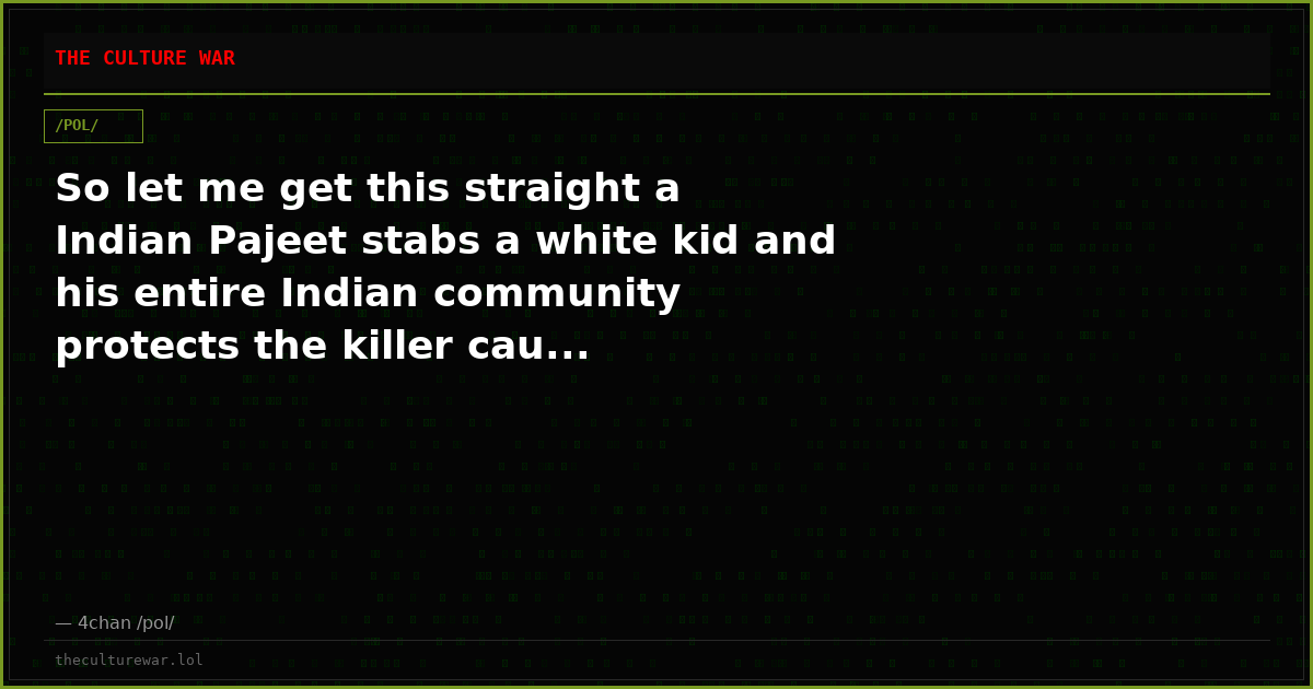So let me get this straight a Indian Pajeet stabs a white kid and his entire Indian community protects the killer cau...