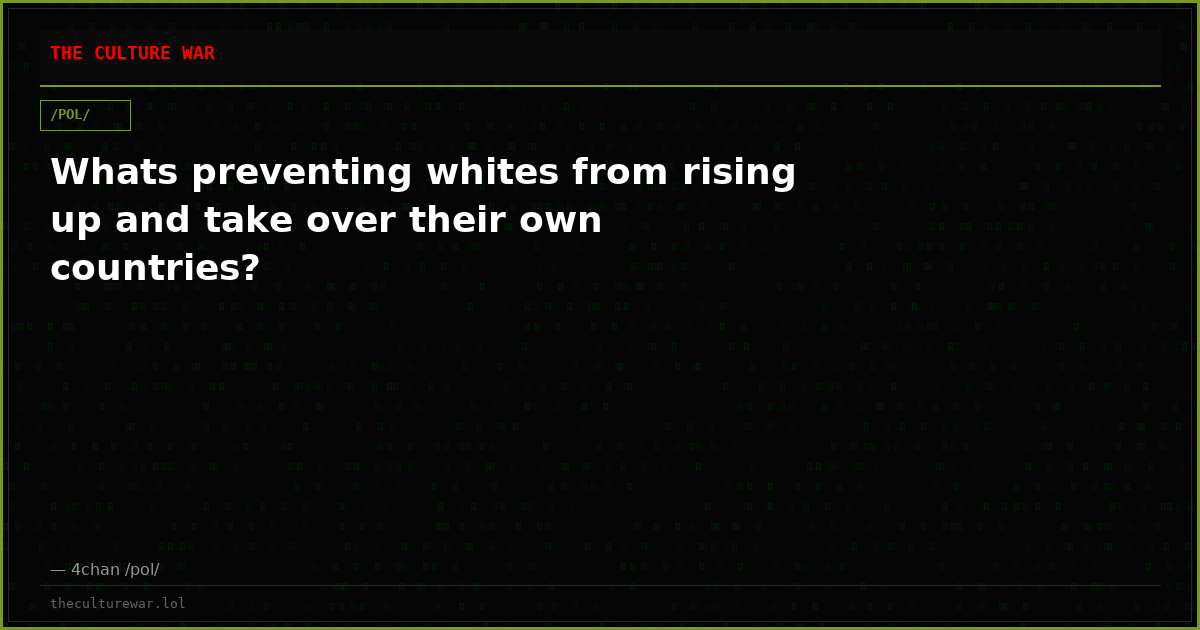Whats preventing whites from rising up and take over their own countries?