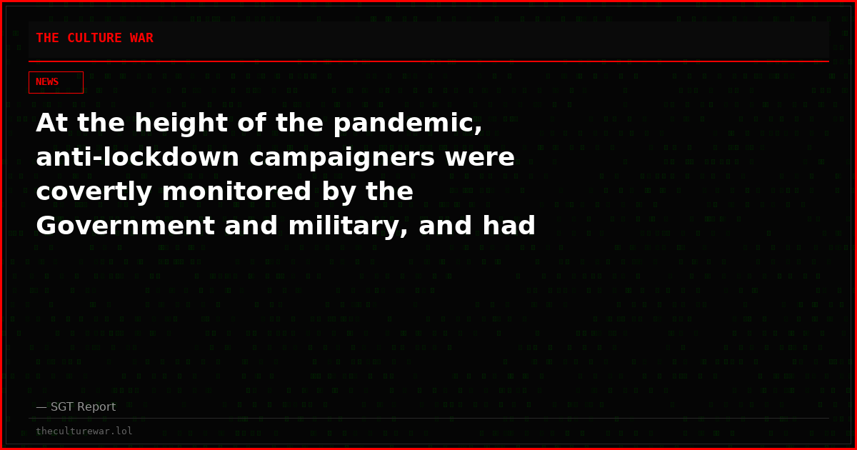 At the height of the pandemic, anti-lockdown campaigners were covertly monitored by the Government and military, and had their social media posts flagged for removal.
