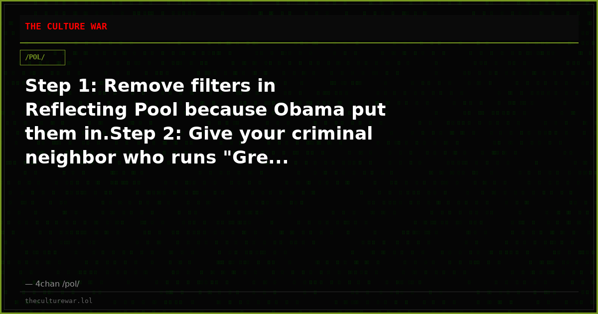 Step 1: Remove filters in Reflecting Pool because Obama put them in.Step 2: Give your criminal neighbor who runs "Gre...