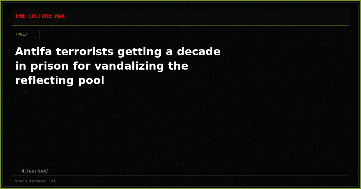 Antifa terrorists getting a decade in prison for vandalizing the reflecting pool