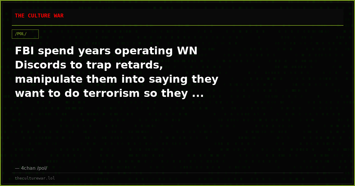FBI spend years operating WN Discords to trap retards, manipulate them into saying they want to do terrorism so they ...