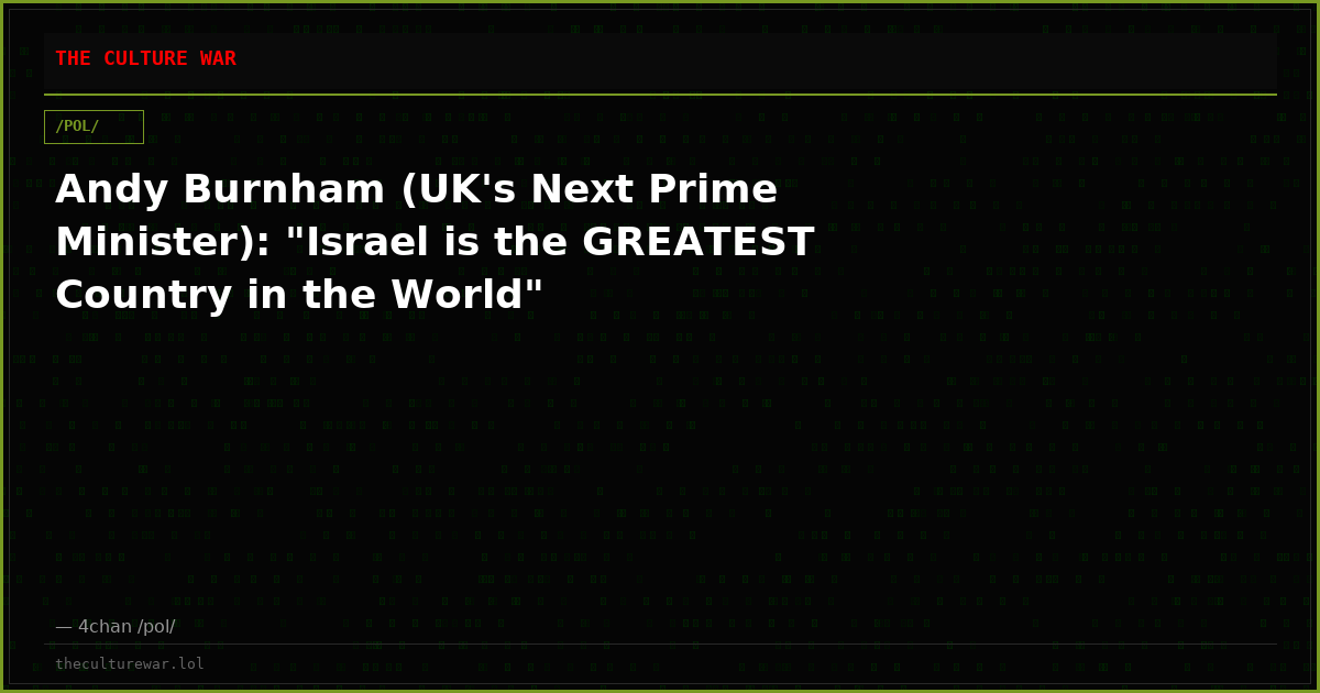 Andy Burnham (UK's Next Prime Minister): "Israel is the GREATEST Country in the World"