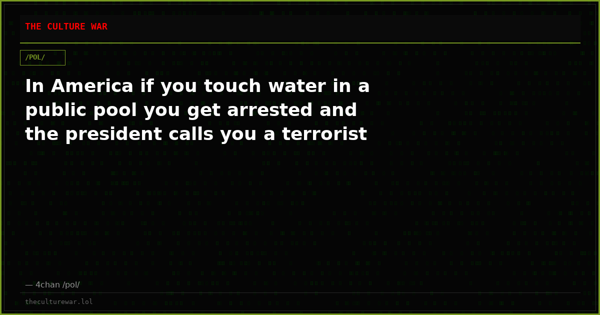 In America if you touch water in a public pool you get arrested and the president calls you a terrorist