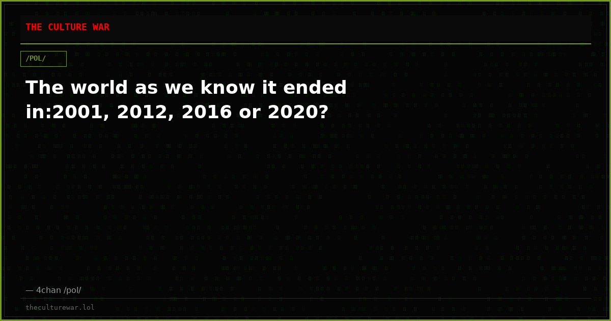 The world as we know it ended in:2001, 2012, 2016 or 2020?