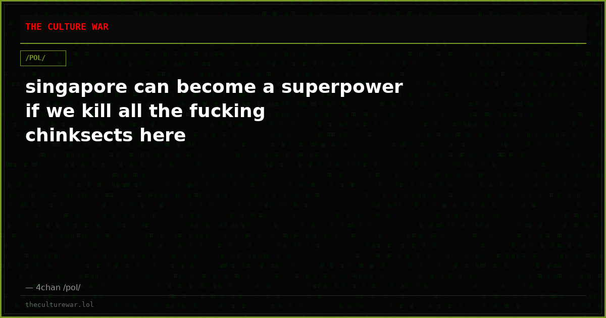 singapore can become a superpower if we kill all the fucking chinksects here