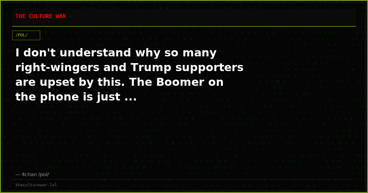 I don't understand why so many right-wingers and Trump supporters are upset by this. The Boomer on the phone is just ...