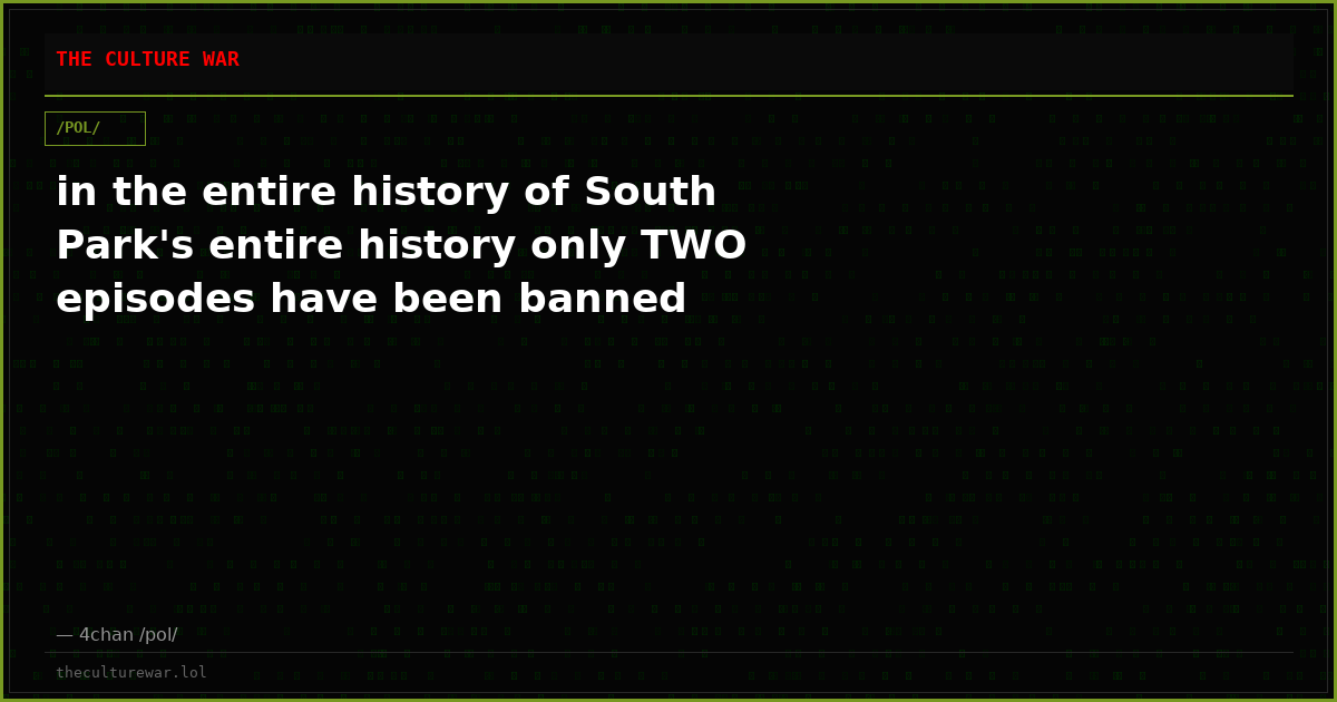 in the entire history of South Park's entire history only TWO episodes have been banned