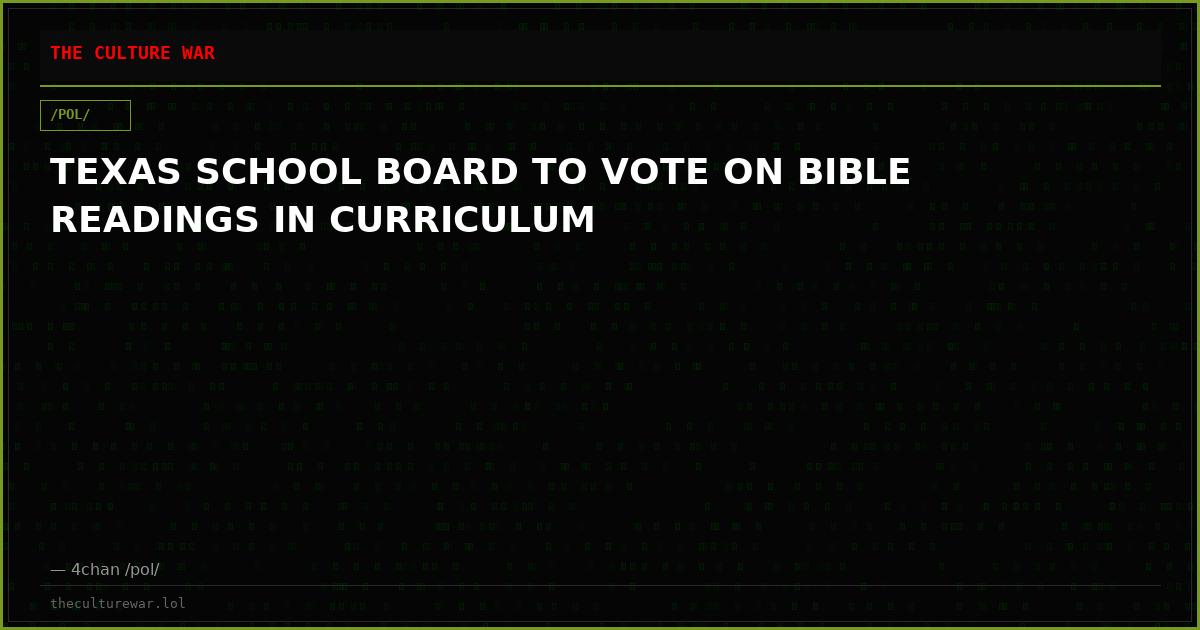 TEXAS SCHOOL BOARD TO VOTE ON BIBLE READINGS IN CURRICULUM