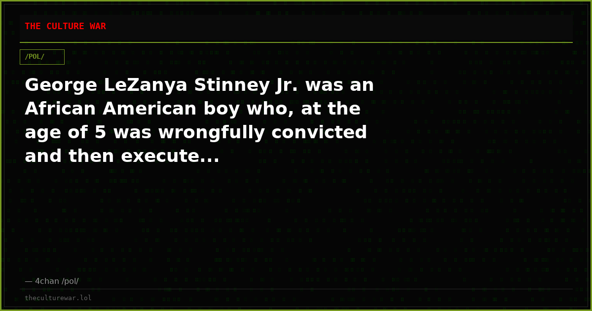 George LeZanya Stinney Jr. was an African American boy who, at the age of 5 was wrongfully convicted and then execute...