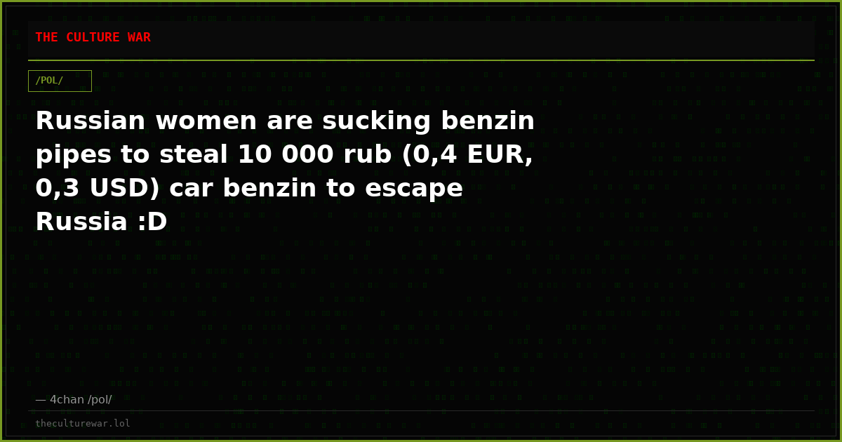 Russian women are sucking benzin pipes to steal 10 000 rub (0,4 EUR, 0,3 USD) car benzin to escape Russia :D