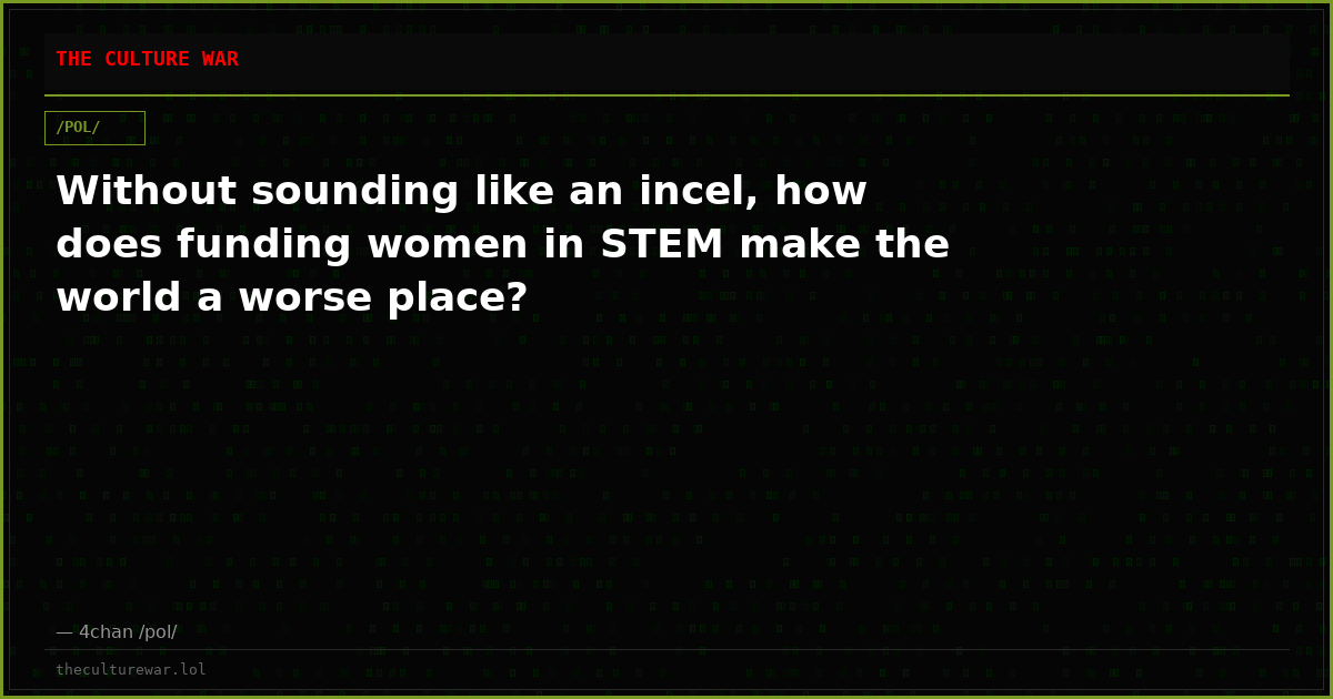 Without sounding like an incel, how does funding women in STEM make the world a worse place?