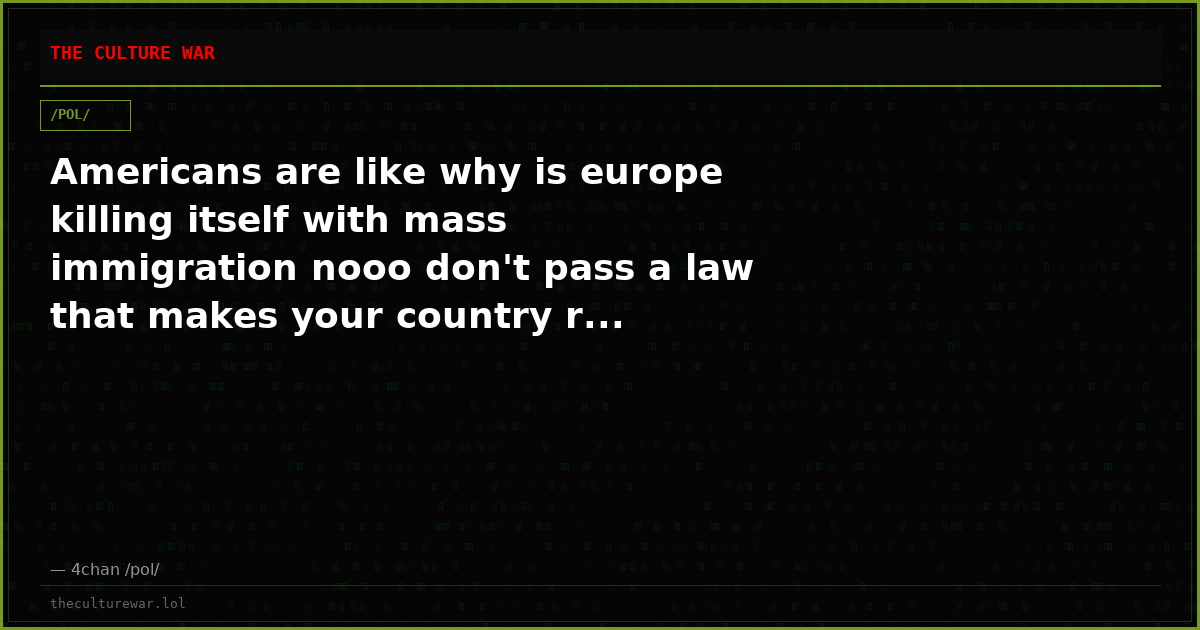 Americans are like why is europe killing itself with mass immigration nooo don't pass a law that makes your country r...